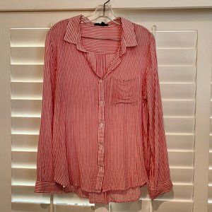 Velvet Heart Striped Button Down Rayon Shirt/Blouse-XL